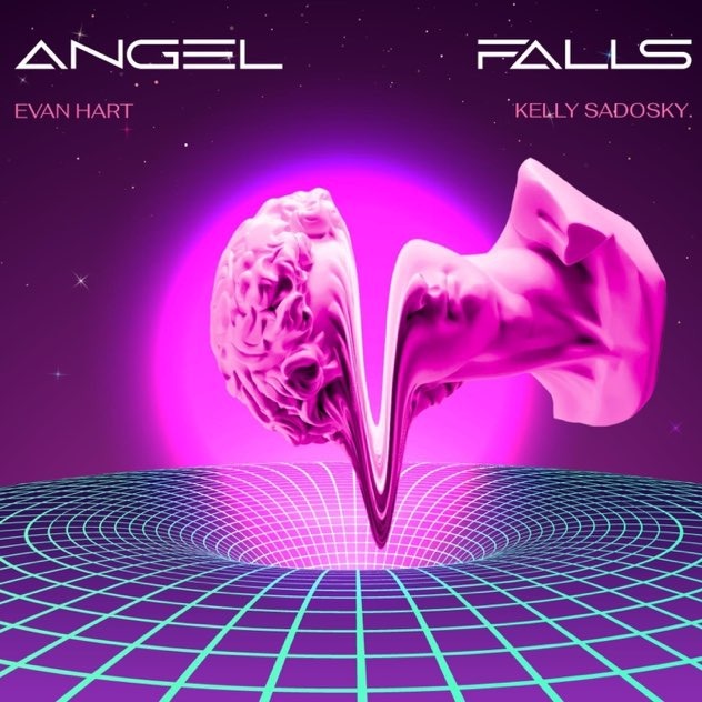 A graphic for the song "Angel Falls". It's an abstract image of a Greet bust melting into a torus.