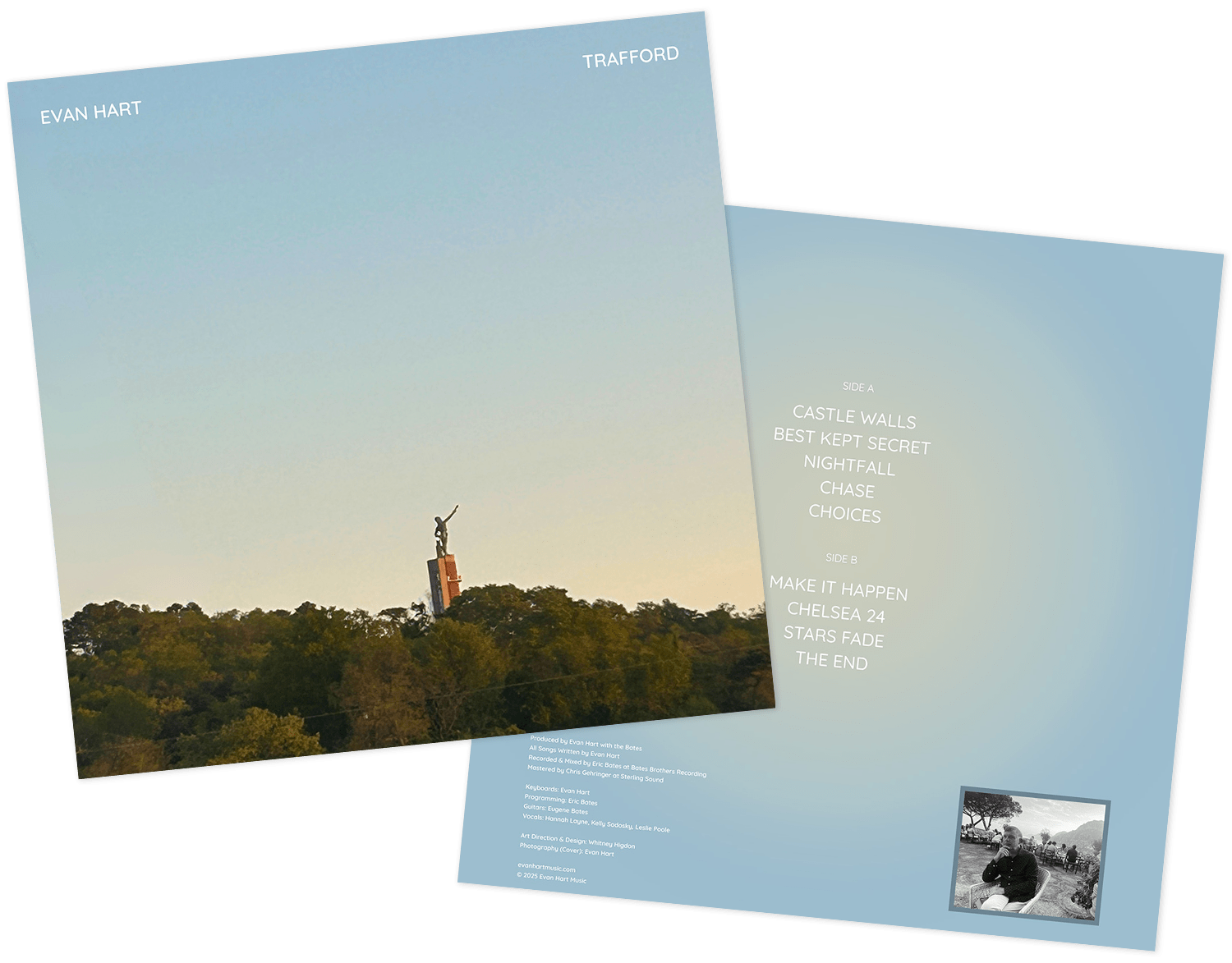 A collage of the cover and back of the "Trafford" album.