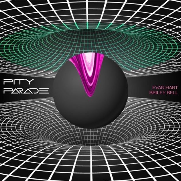 A graphic for the song "Pity Parade". It's an abstract image a circle suspended between two toruses.